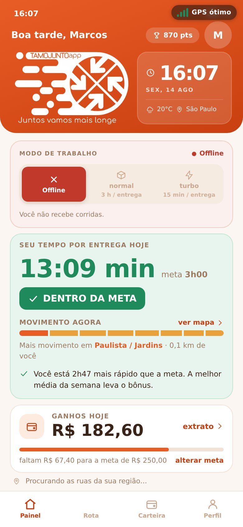 Tela do aplicativo TamoJunto Entregas