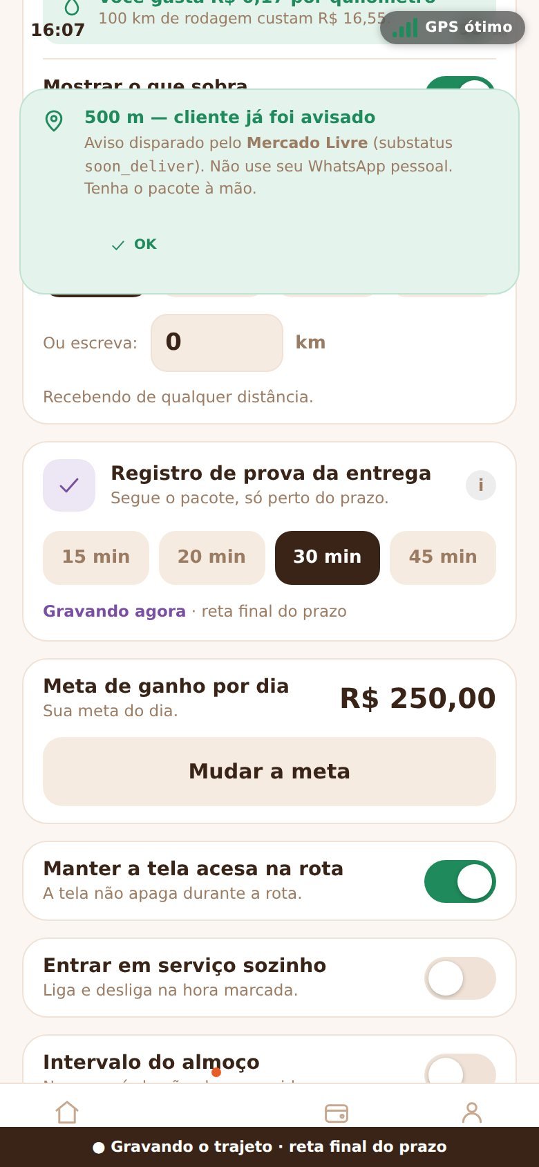 Configuração do registro de prova da entrega no aplicativo TamoJunto Entregas